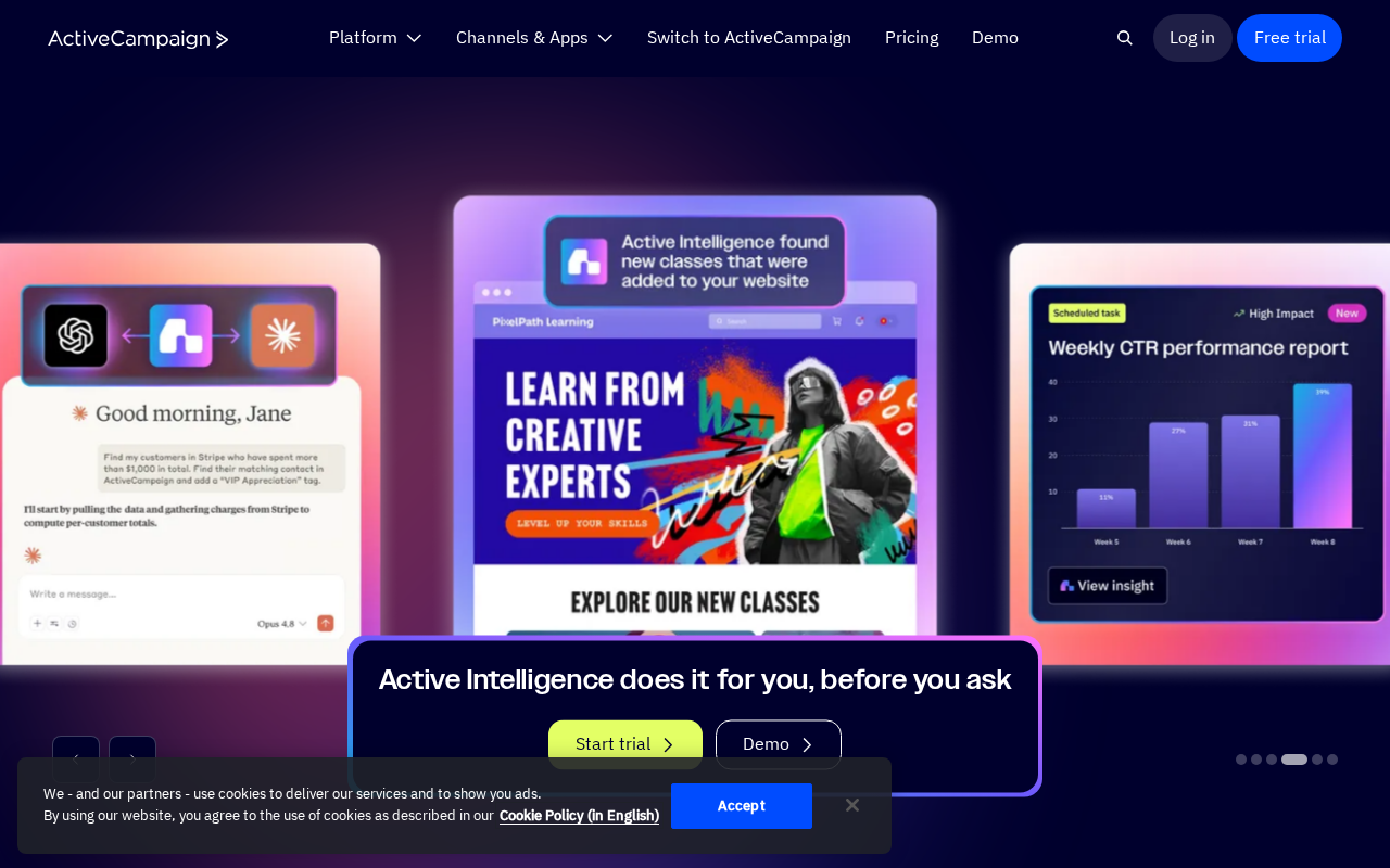 Screenshot of the ActiveCampaign homepage
