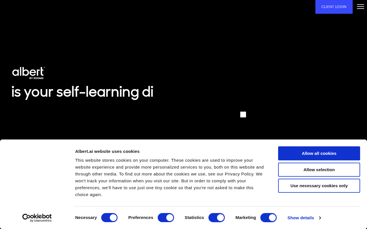 Screenshot of the Albert AI homepage