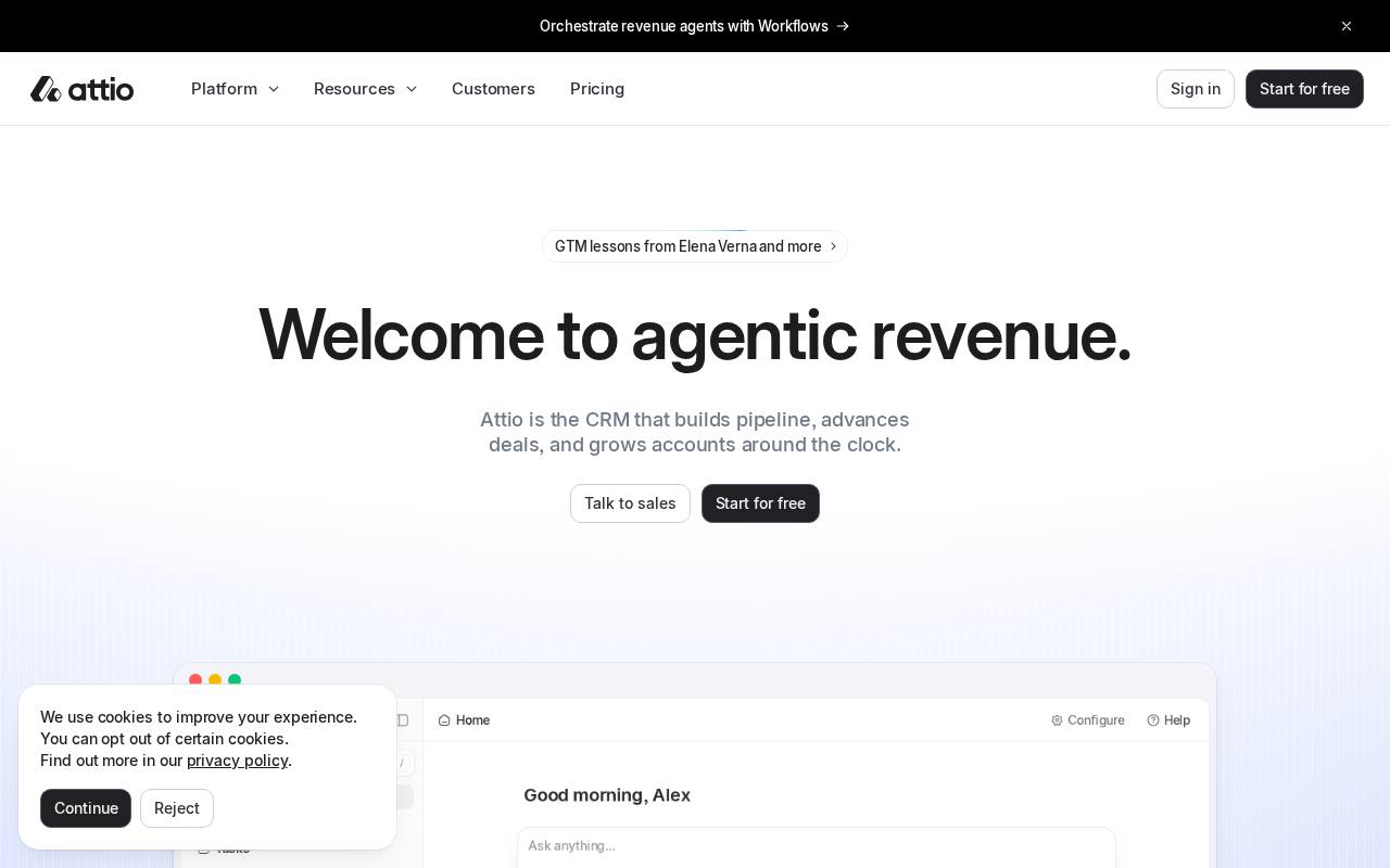 Screenshot of the Attio homepage