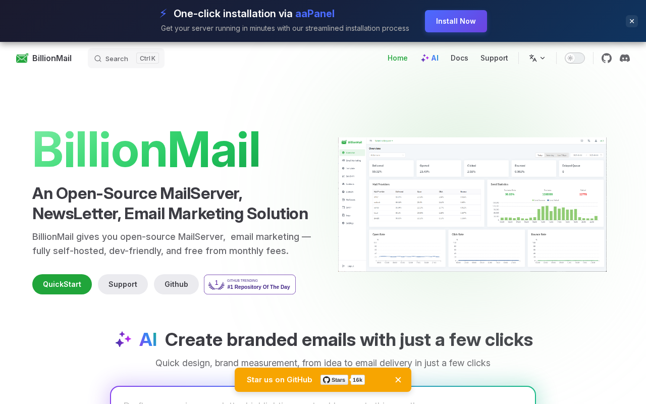 Screenshot of the BillionMail homepage