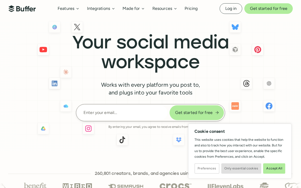 Screenshot of the Buffer homepage