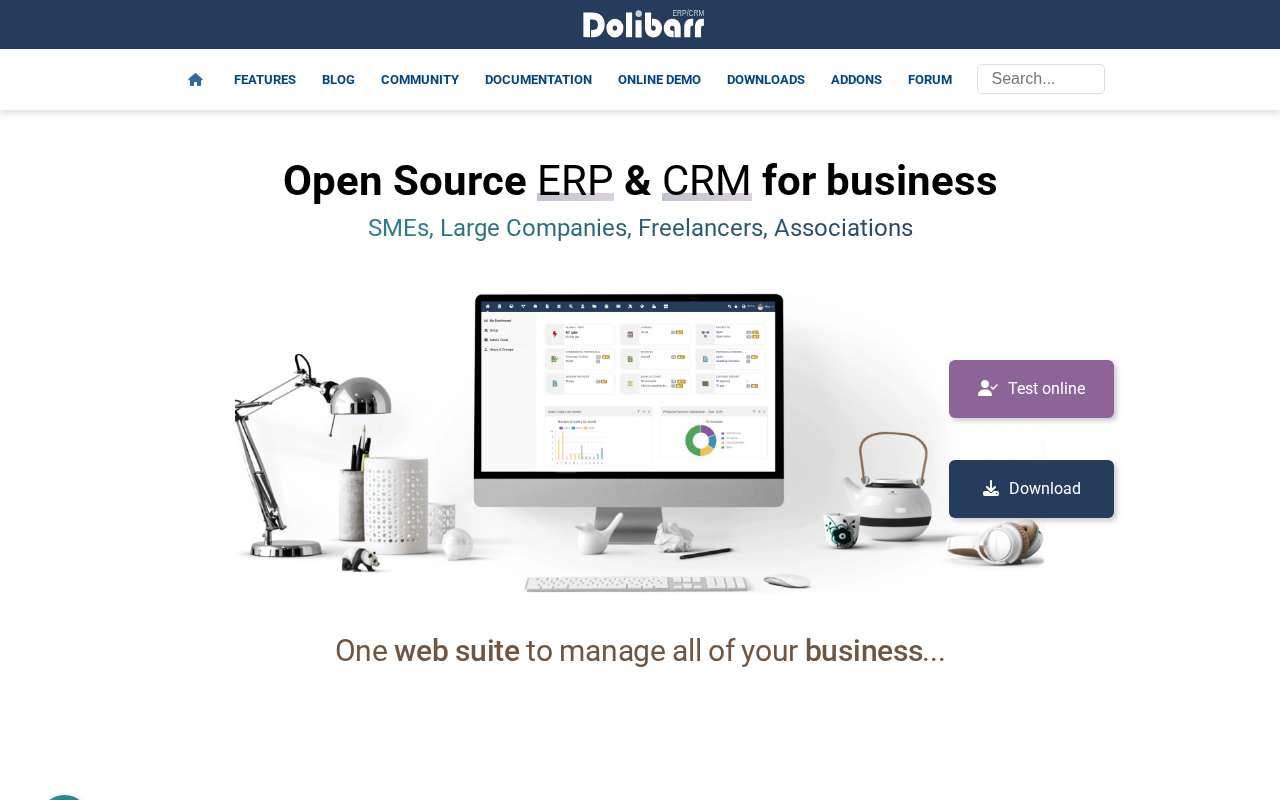 Screenshot of the Dolibarr ERP/CRM homepage