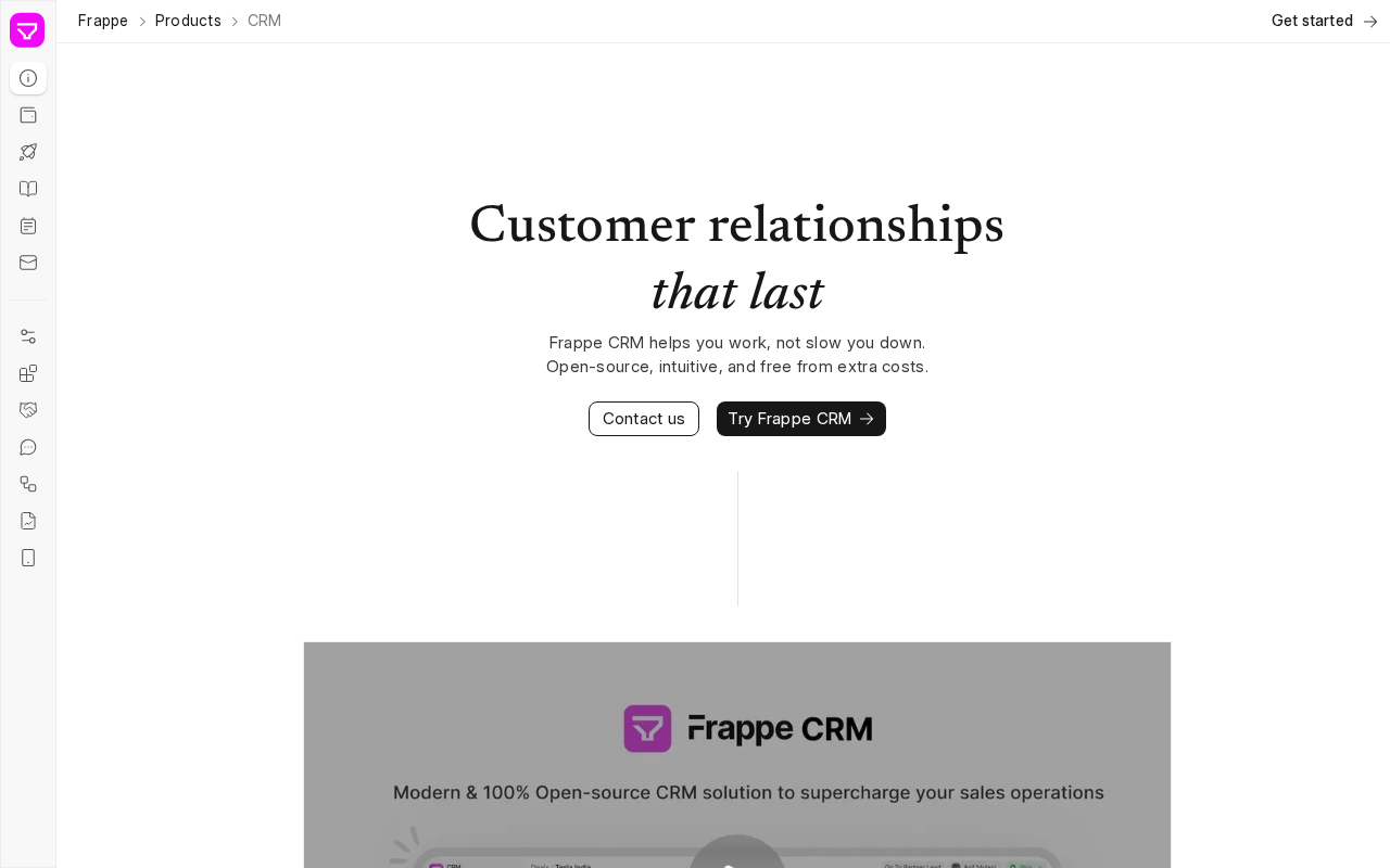 Screenshot of the Frappe CRM homepage