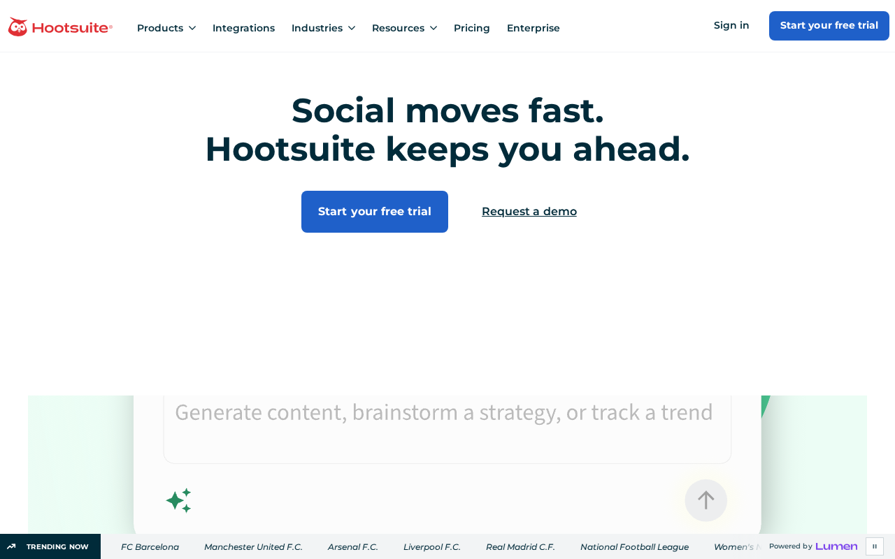 Screenshot of the Hootsuite homepage
