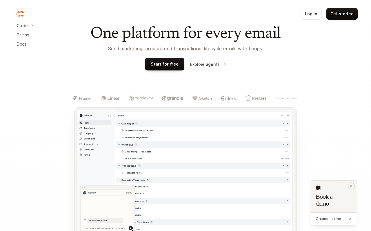 Screenshot of the Loops homepage