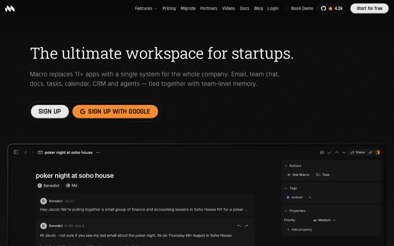 Screenshot of the Macro homepage