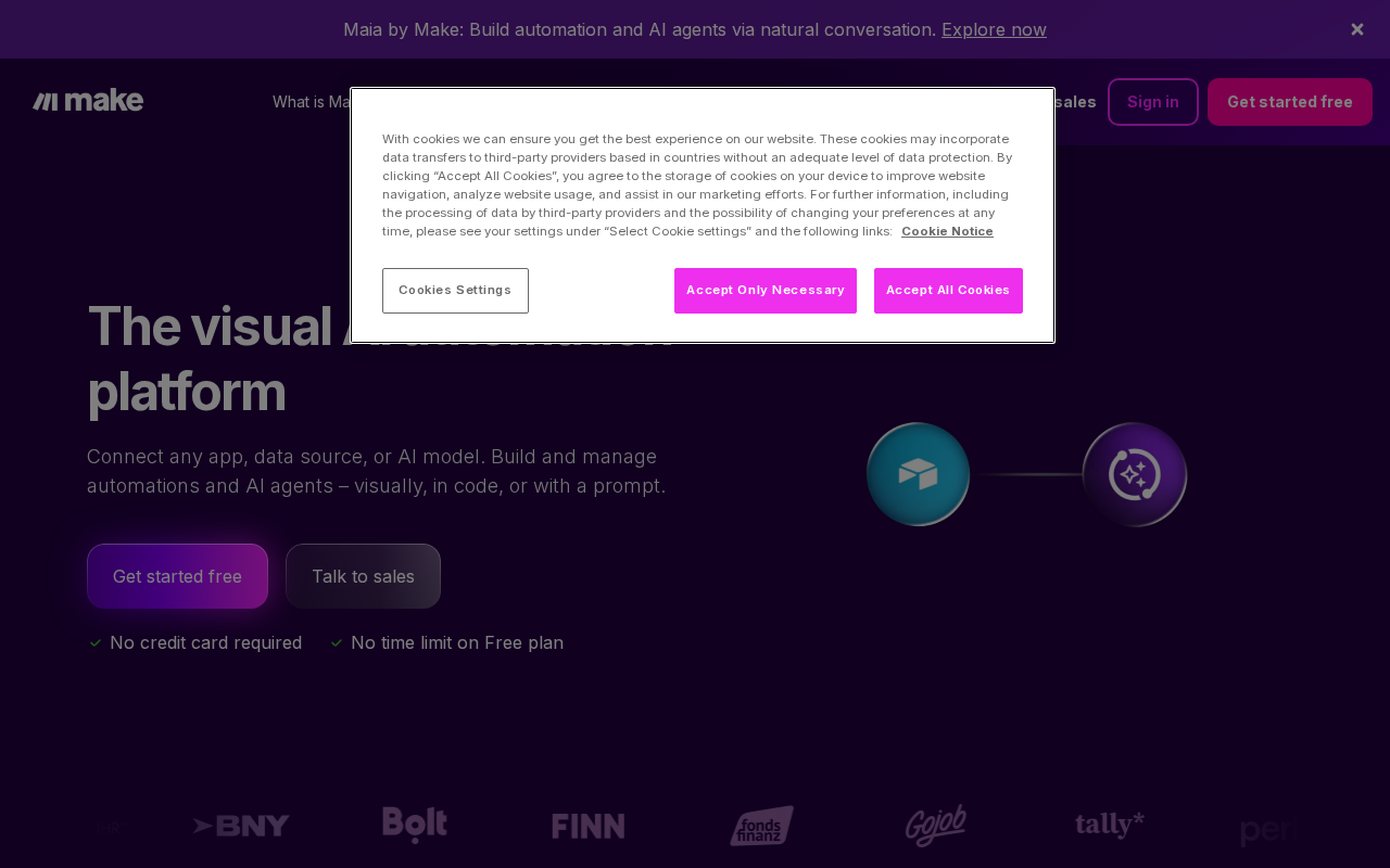 Screenshot of the Make homepage