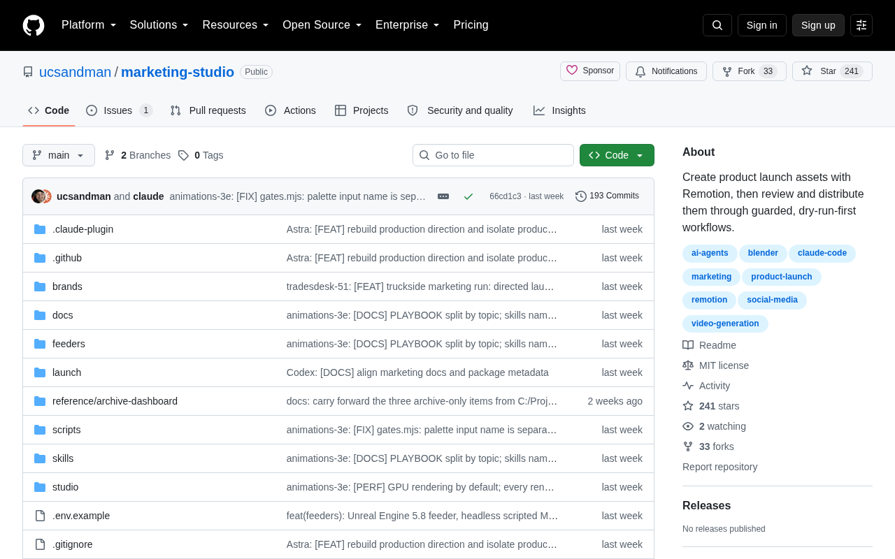 Screenshot of the Marketing Studio homepage
