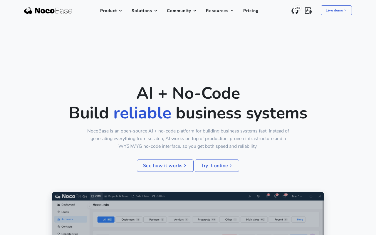 Screenshot of the NocoBase homepage