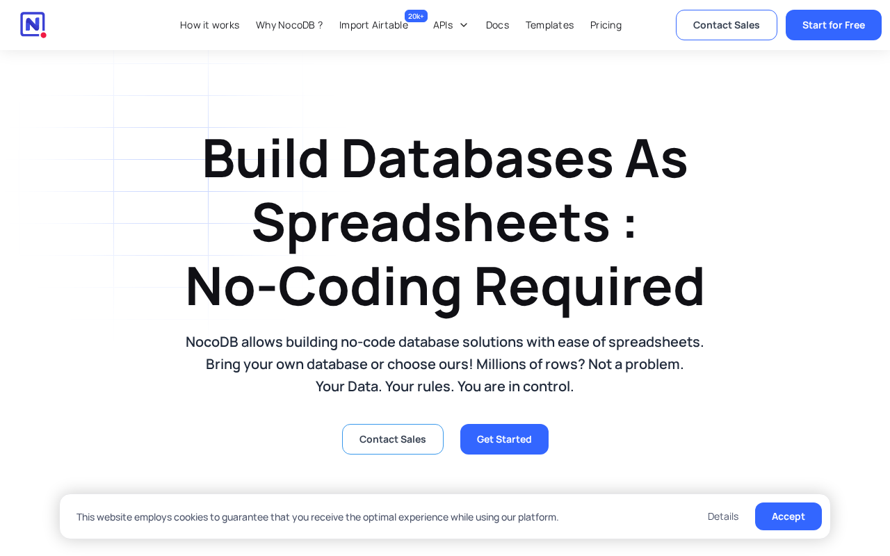 Screenshot of the NocoDB homepage