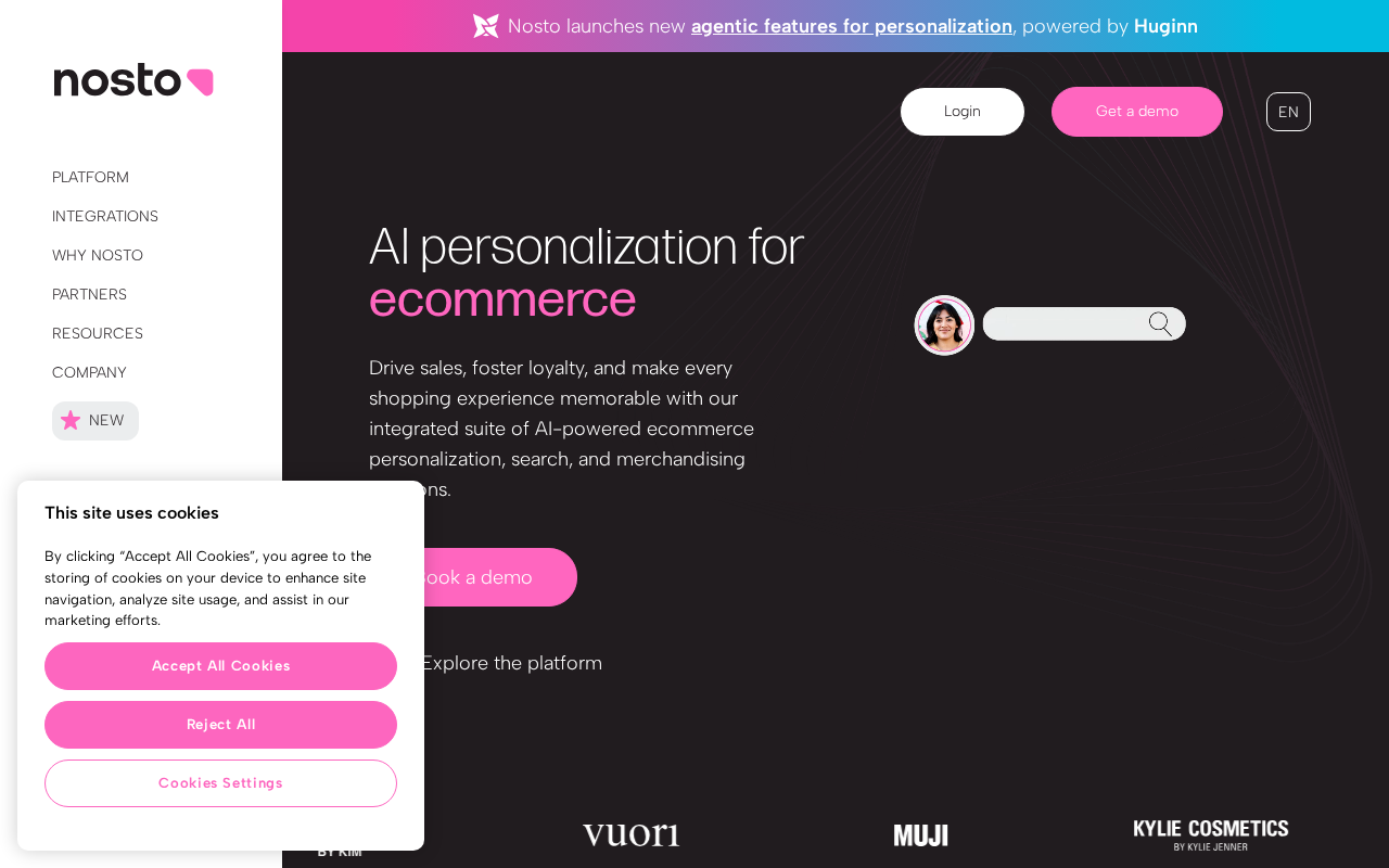 Screenshot of the Nosto homepage