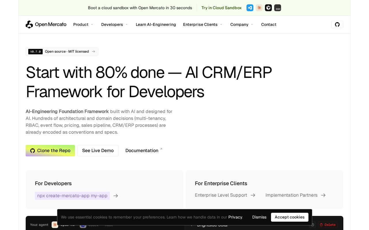 Screenshot of the Open Mercato homepage