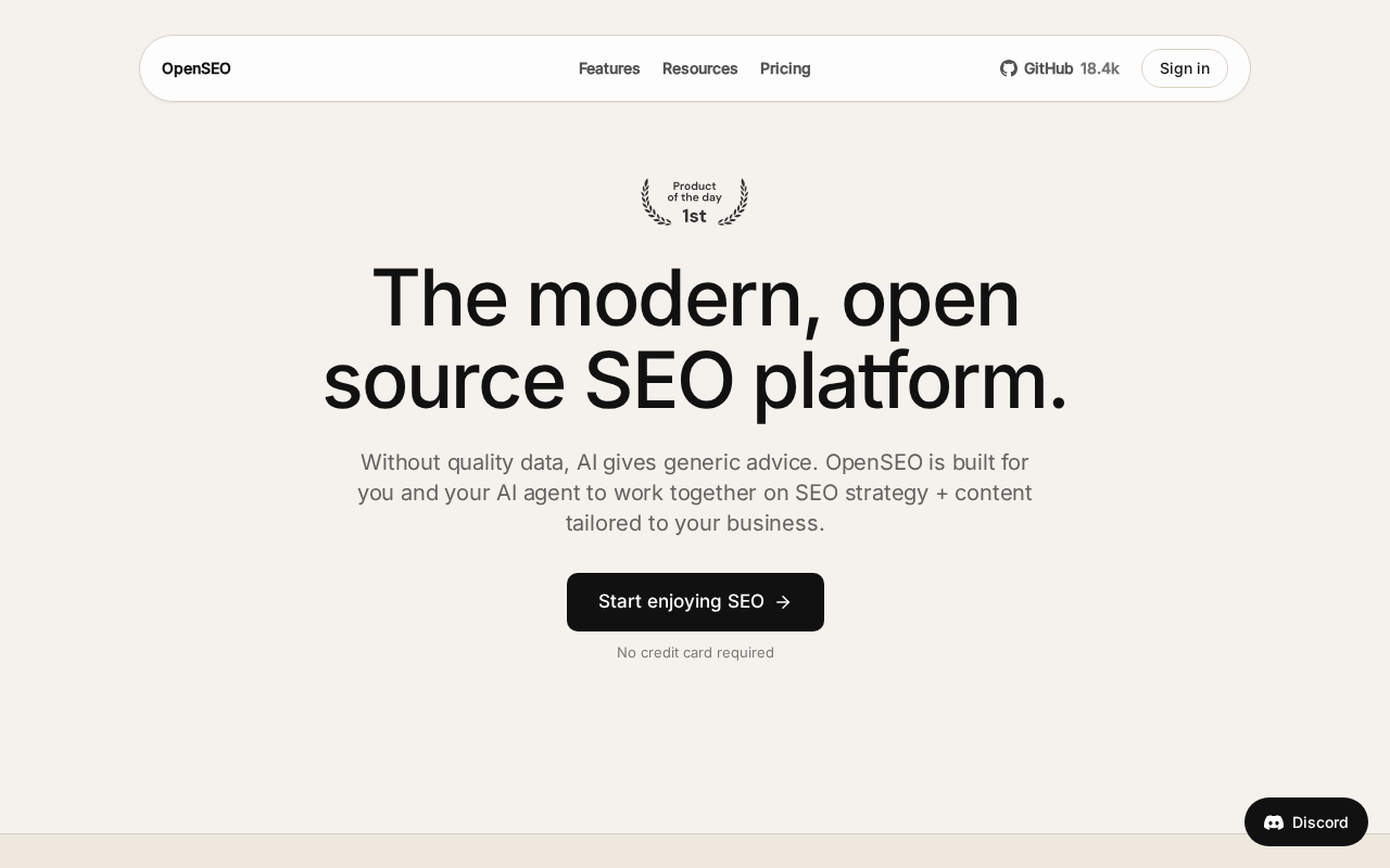 Screenshot of the OpenSEO homepage