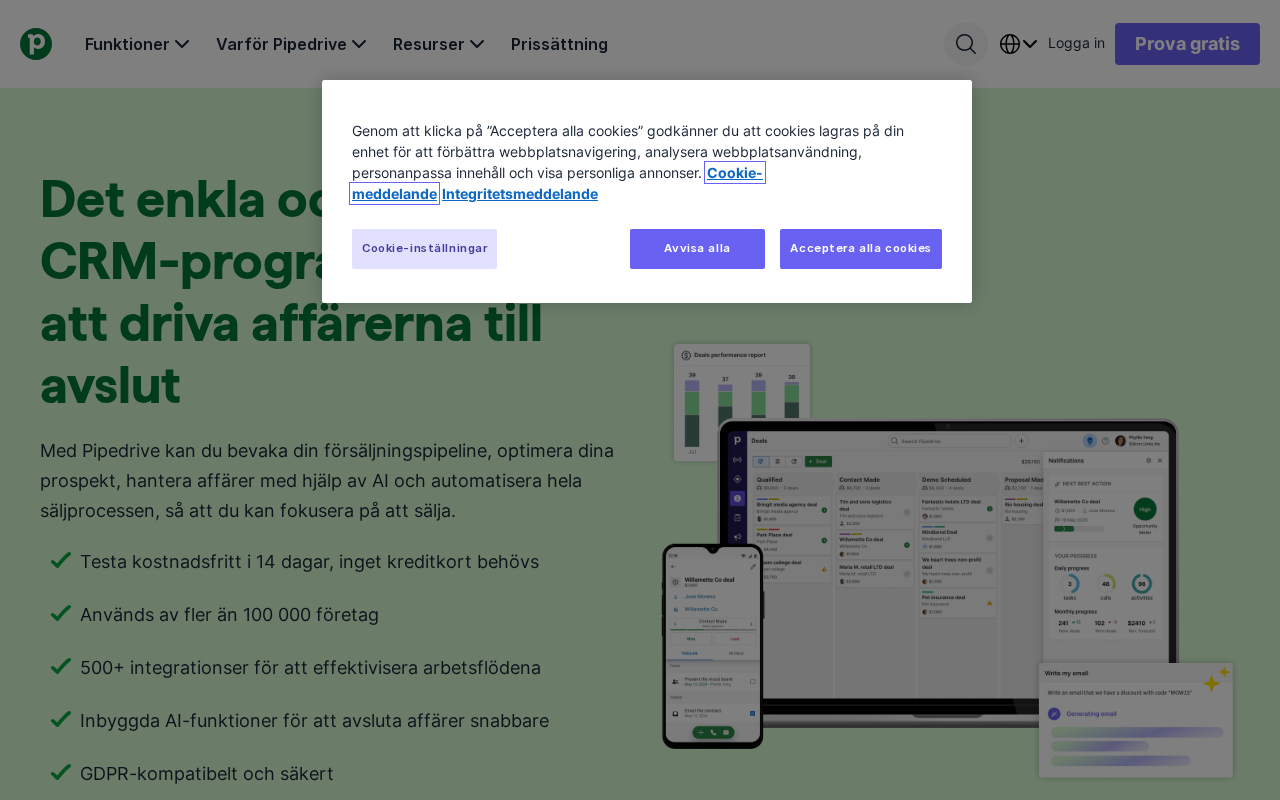 Screenshot of the Pipedrive homepage