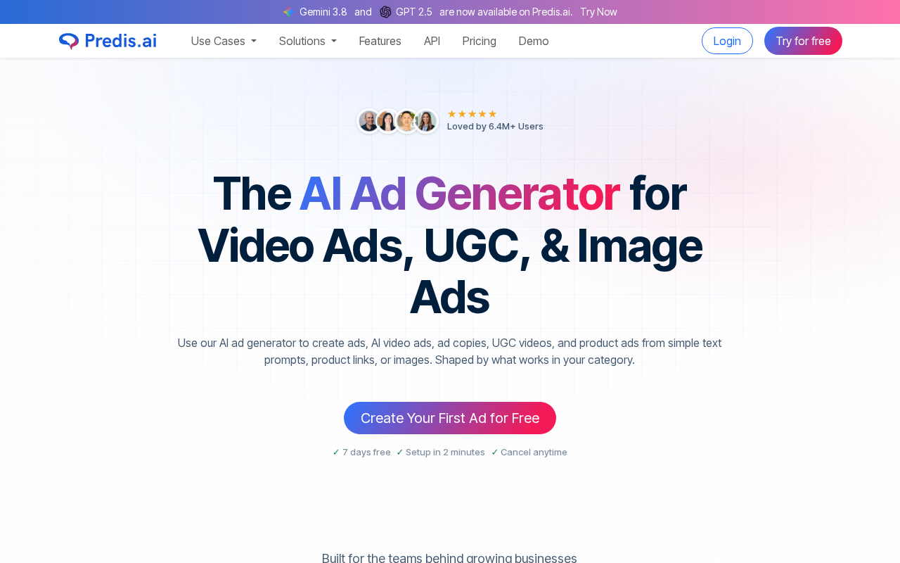 Screenshot of the Predis.ai homepage