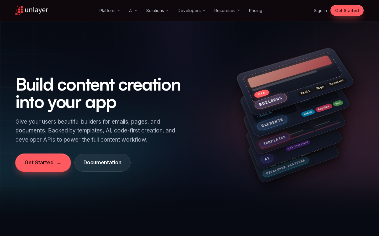 Screenshot of the React Email Editor homepage