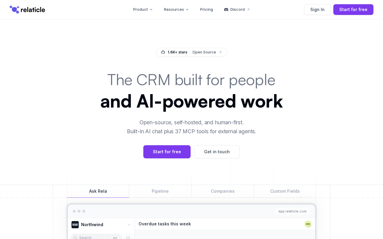 Screenshot of the Relaticle homepage