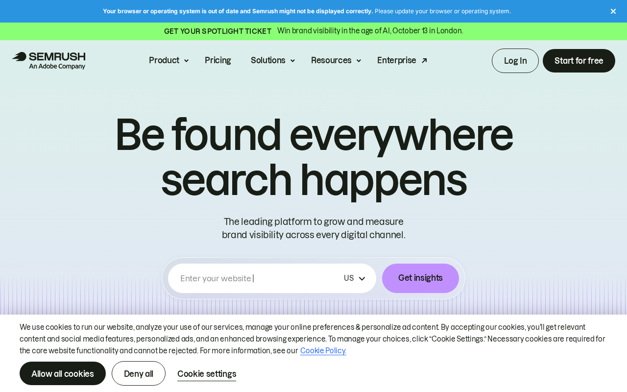 Screenshot of the Semrush homepage