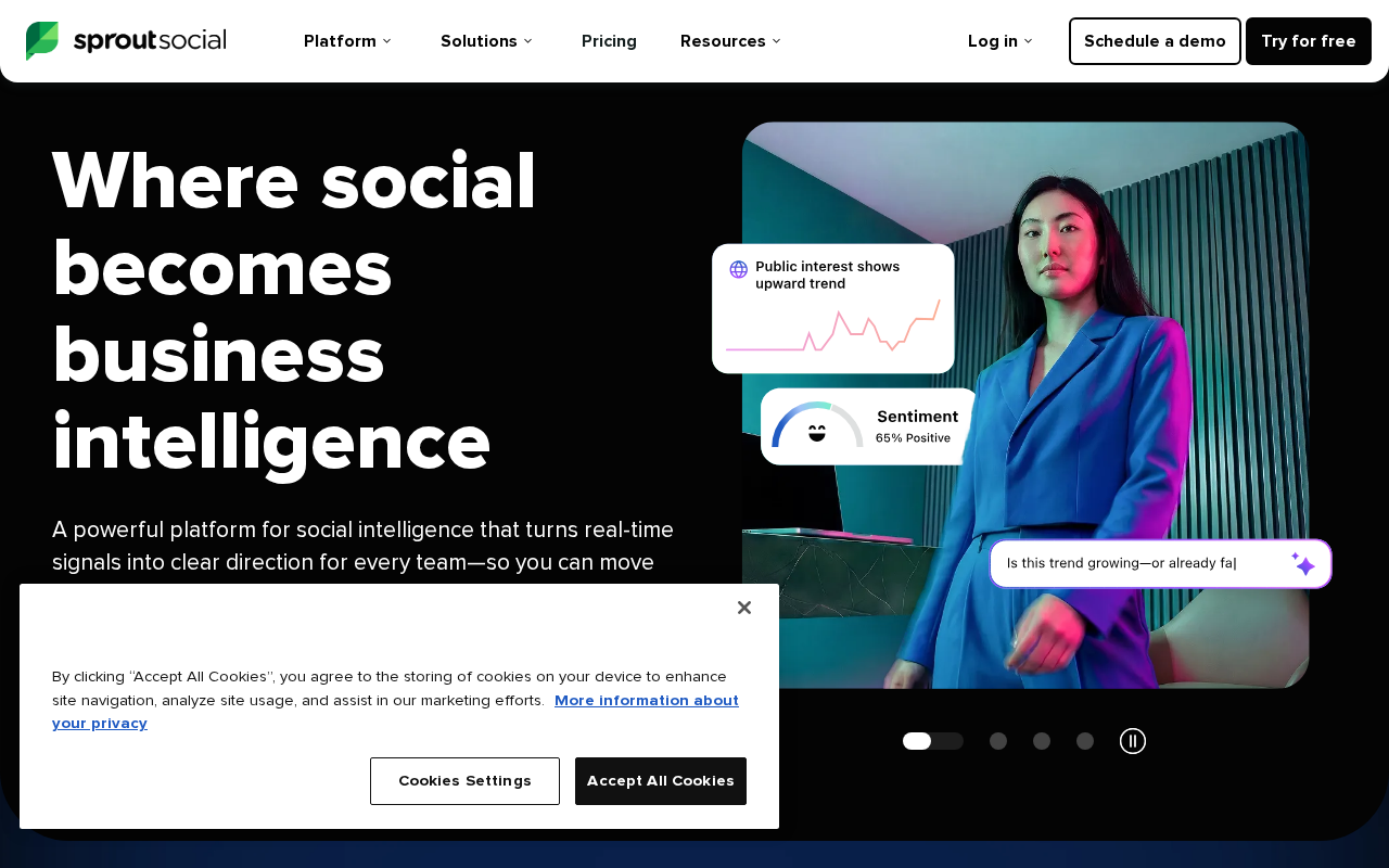 Screenshot of the Sprout Social homepage