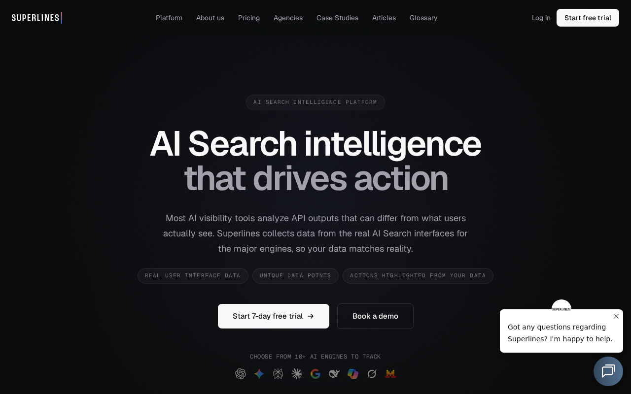 Screenshot of the Superlines homepage