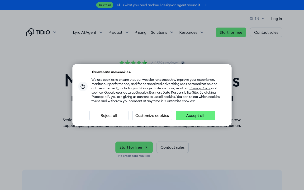 Screenshot of the Tidio homepage