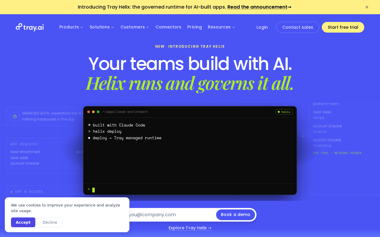 Screenshot of the Tray.io homepage