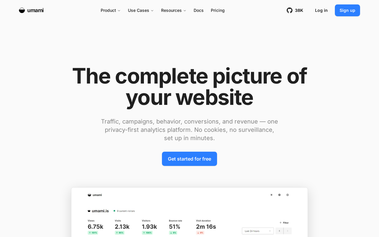 Screenshot of the Umami homepage