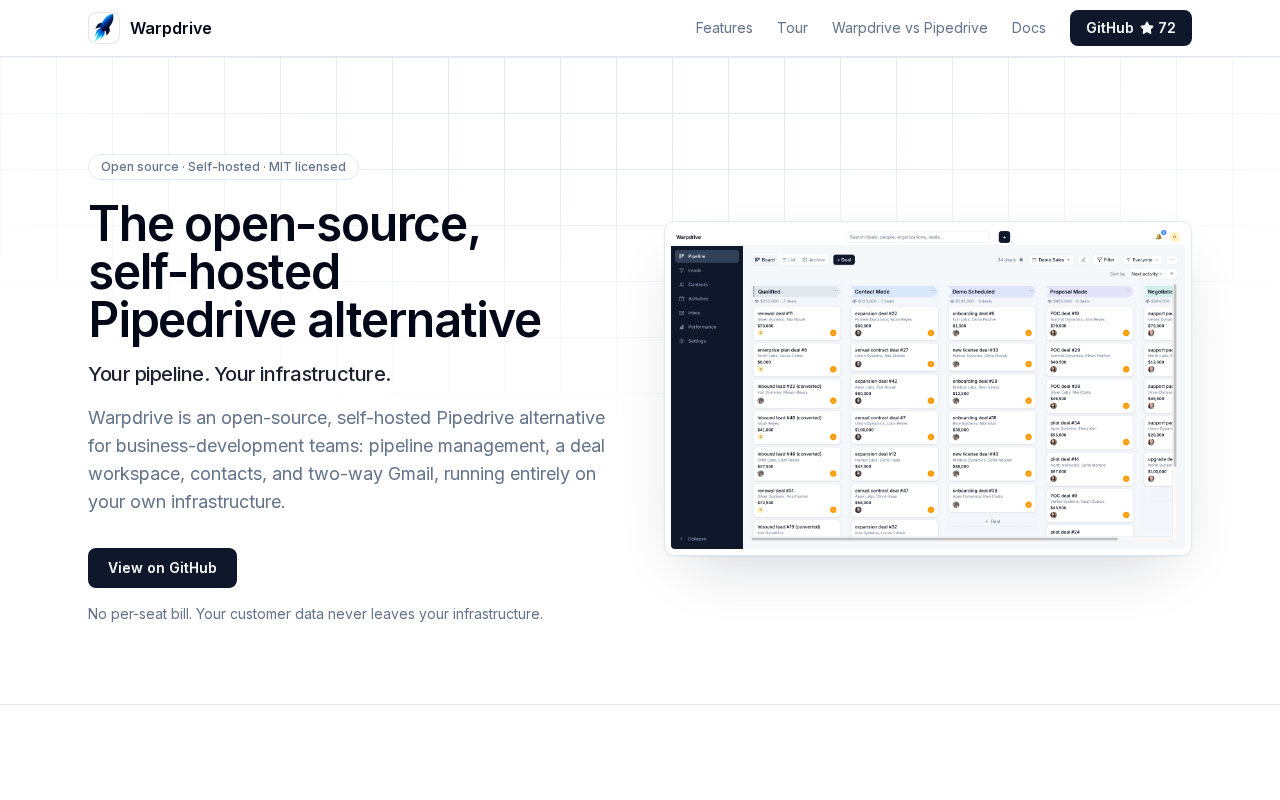 Screenshot of the Warpdrive homepage