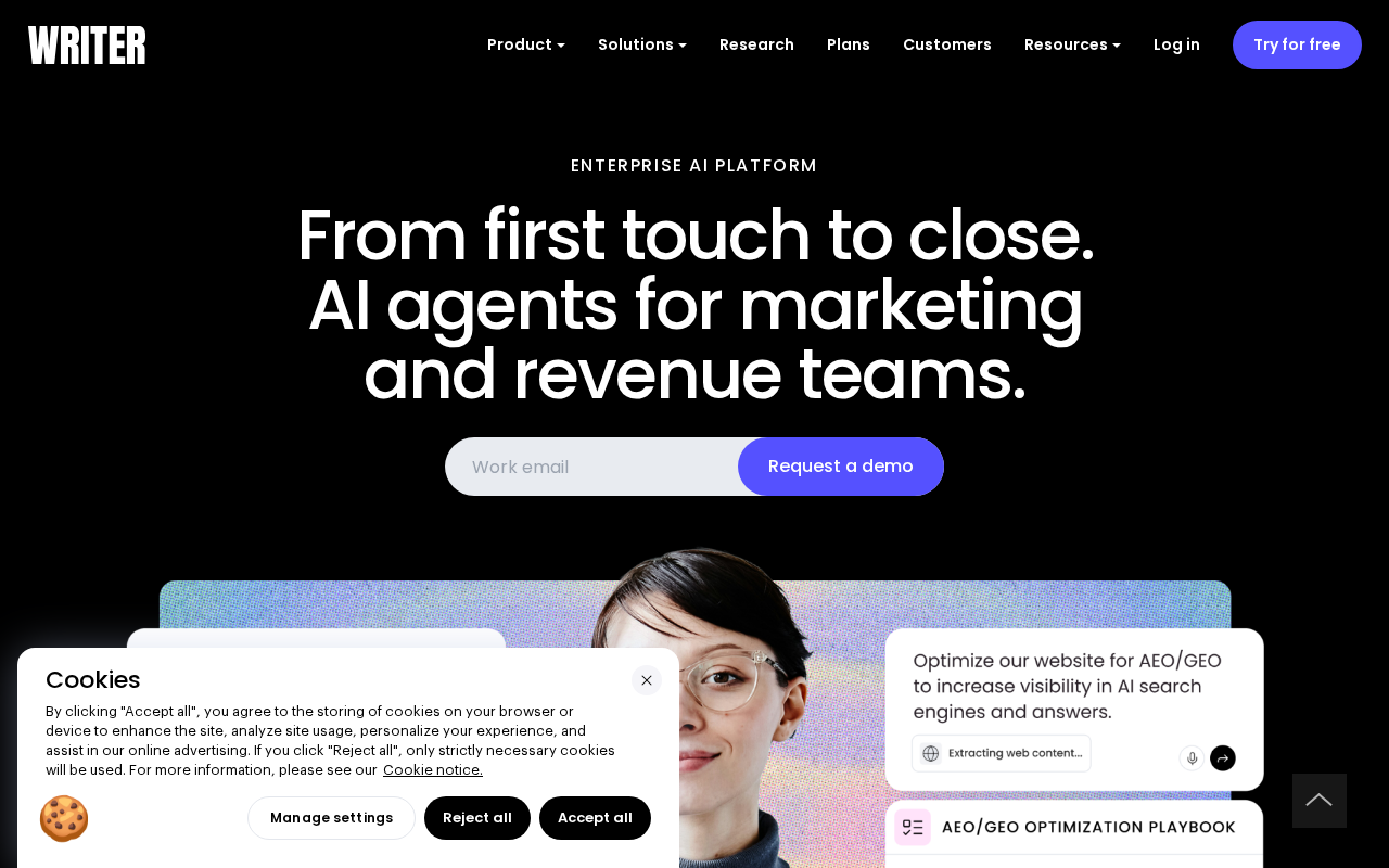 Screenshot of the Writer homepage